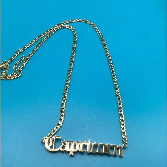 ⭐️🌙Capricorn Zodiac Nameplate on 14k Gold plated Figaro Chain⭐️🌙